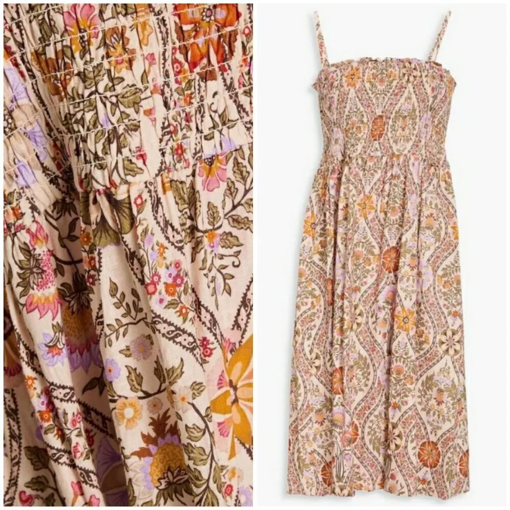 💕DEREK LAM 10 CROSBY Madani Linen Blend Smocked Skirt Light Khaki Floral 12 NWT - Image 11