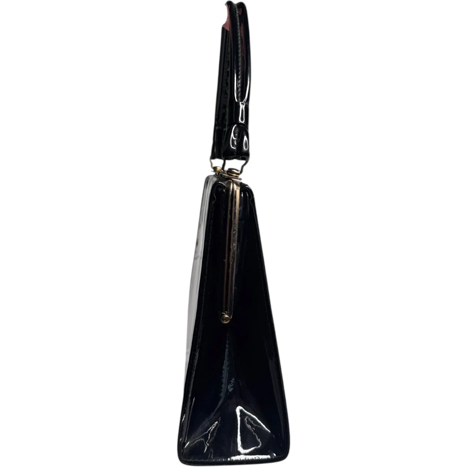 Vintage Aetna Black Patent Leather Box Purse 1960s Structured Frame Handbag - Image 13