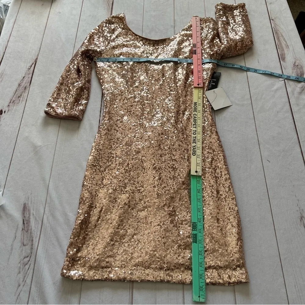 NWT Lulu's Delightful Ways Champagne Gold Sequin Dress Mini Prom Homecoming Club - Image 12