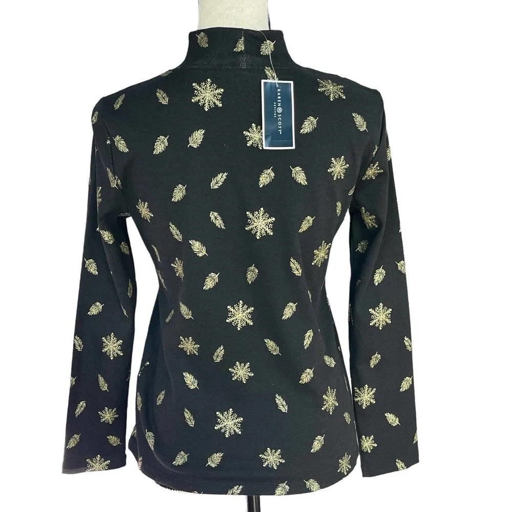 Karen Scott Petite Small PS Top Holiday Snowflake Long Sleeve Stretch Mock Neck - Image 4