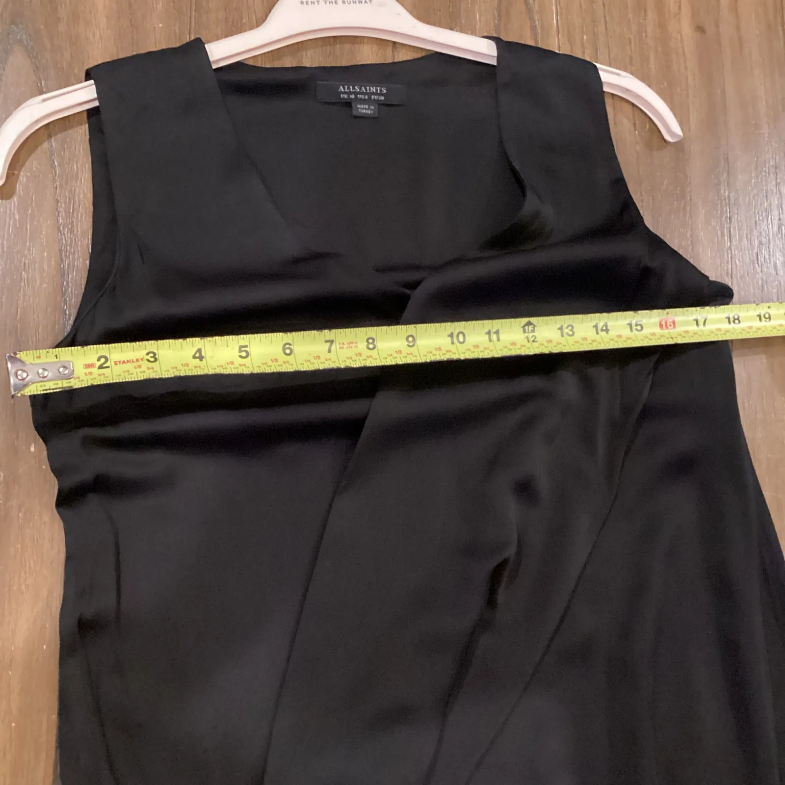 All Saints Annis knee length Dress Black Draped Front Sleeveless V-neck size 6 - Image 7