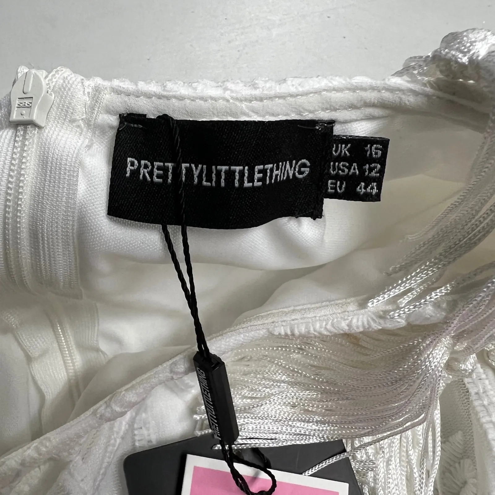 PRETTY‎ LITTLE THING Women's White Lace Tassel Cane Detail Dress Sz 12 NEW - Image 7