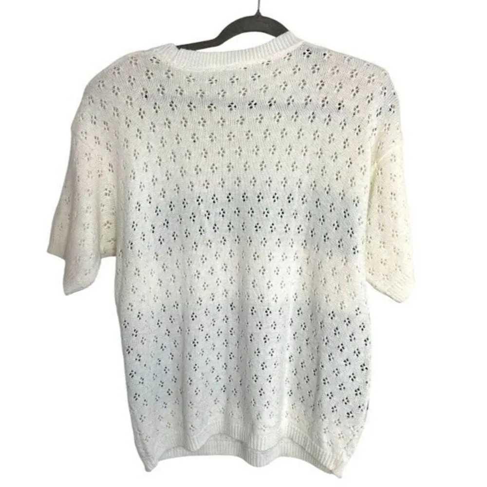 Vintage Villager Floral Knit Short Sleeve Sweater Medium Cottagecore Feminine - Image 3