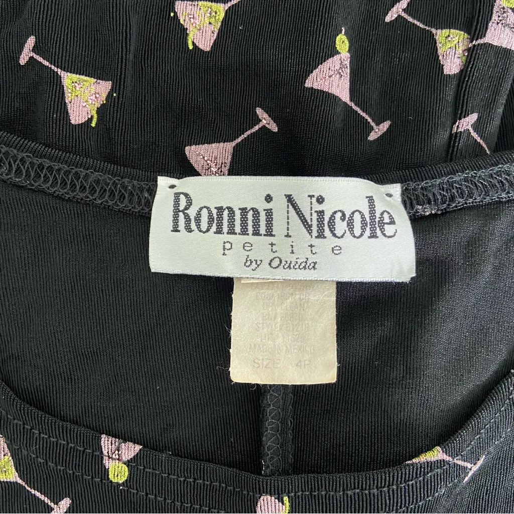 Vintage Ronni Nicole Black Martini Dress Elegant Y2K Whimsical Slinky 90s Size S - Image 9