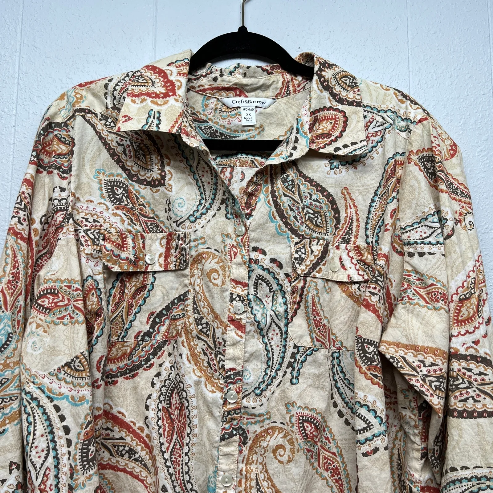 Croft & Barrow Paisley Print Shirt Womens 2X Breathable 100% Cotton Lightweight - Image 5