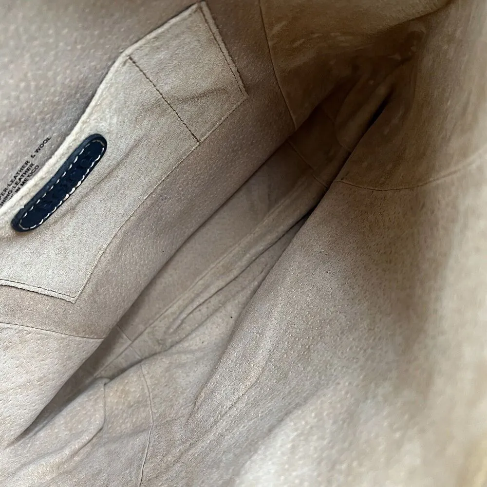 BORN Southwestern Aztec Tote Boho Wool Leather Shopper Blanket Bag Navy - Image 13