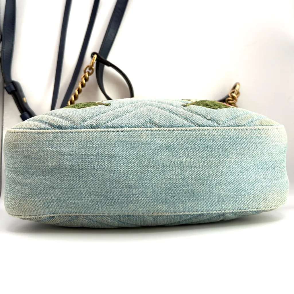 Gucci GG DENIM Marmont Camera Bag with floral embroidery and interior - Image 9