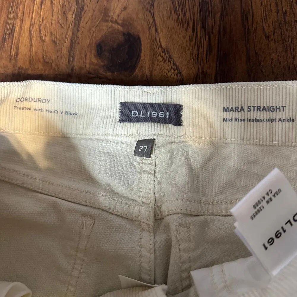DL1961 Mara Straight Corduroy Off White Mid Rise Instasculpt Ankle Pants 27 - Image 6