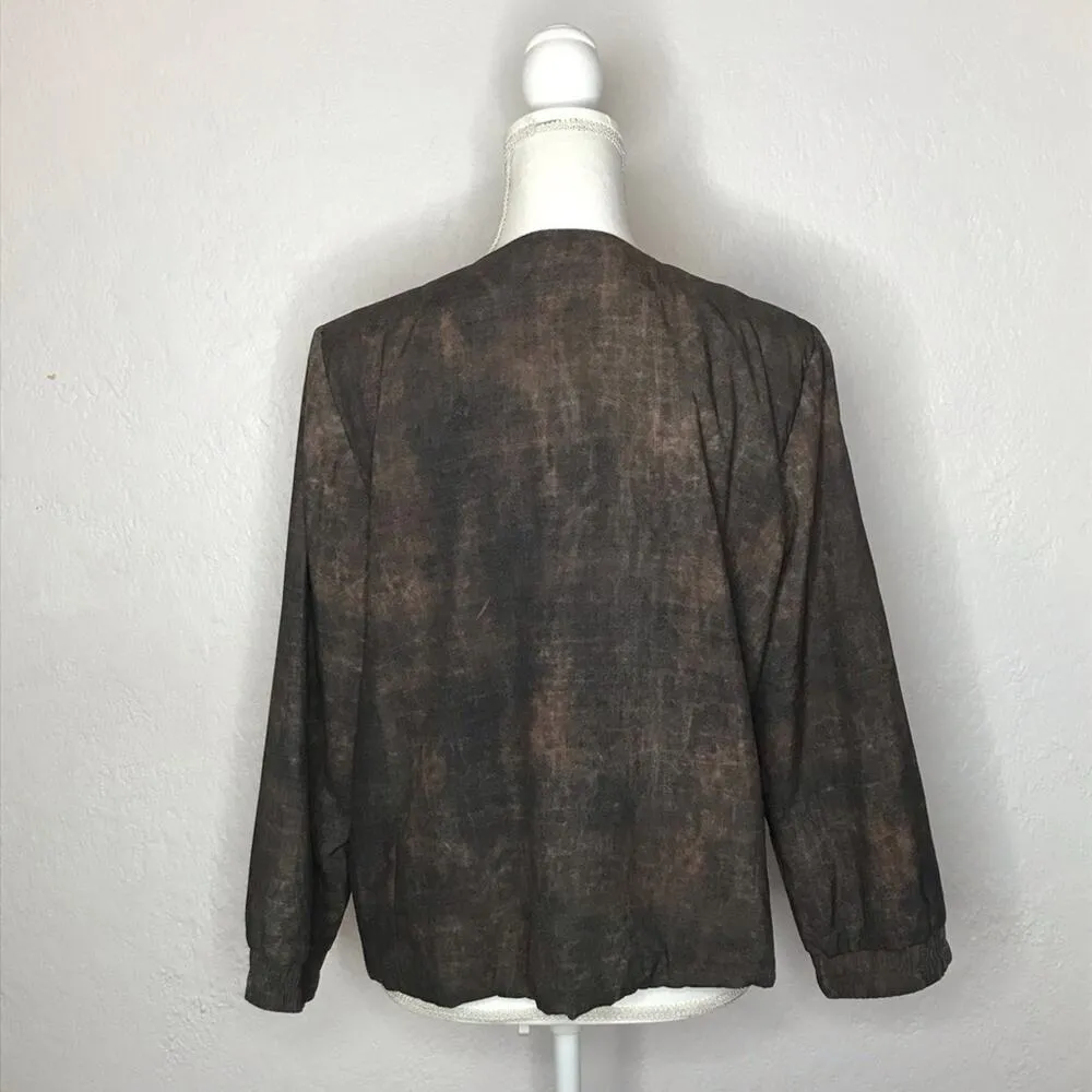 Eileen Fisher Women's Terra Silk Print Brown Bomber Jacket Size Medium - Image 4