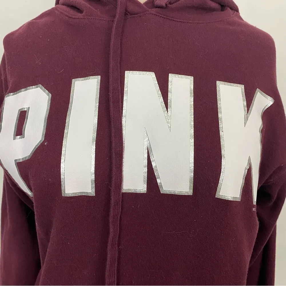 Victoria’s Secret PINK metallic logo maroon hoodie - Image 2