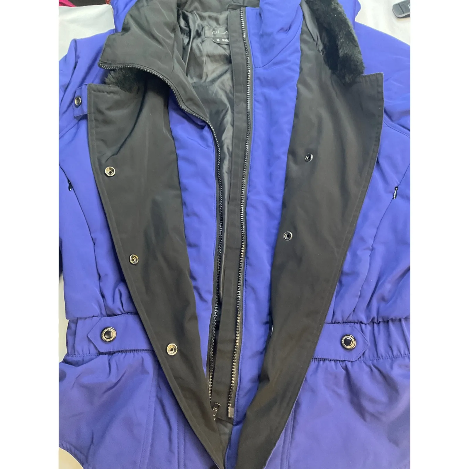 Black Bear‎ Women's Blue Hooded Jacket Snap Button Up Puffer Coat Size 12 - Image 3