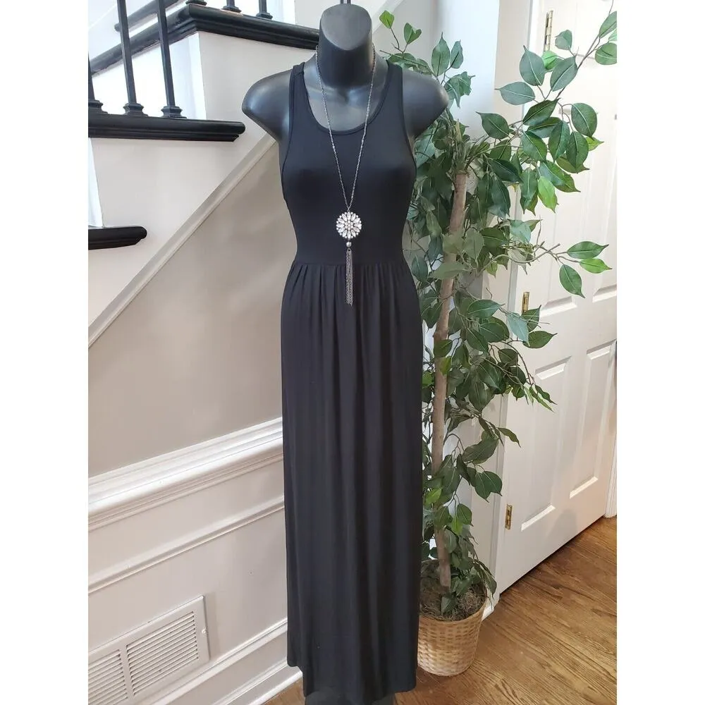 Grecerelle Women's Black Solid Rayon Round Neck Sleeveless Long Maxi Dress Large - Image 14