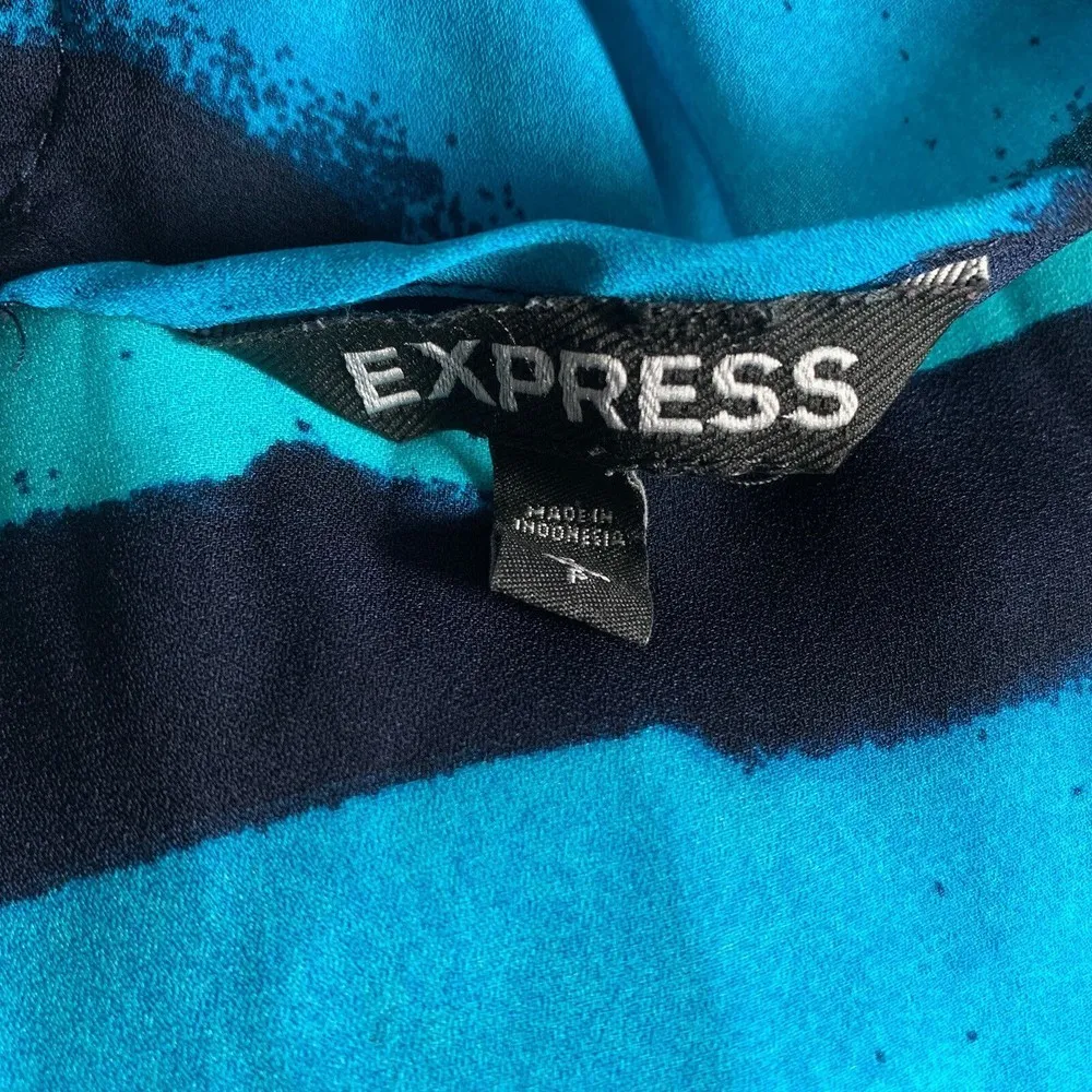 EXPRESS Womens Size Small Blue Multicolor Stripe Blouse - Image 4