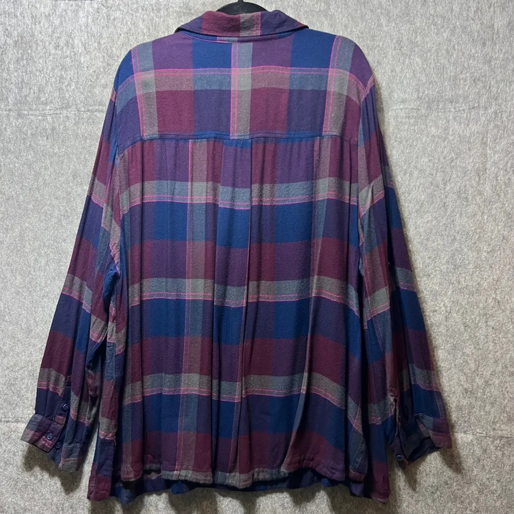 Lane Bryant Plaid Flannel Shirt Lace Up Long Sleeve Top Plus Size 26/28 Roll Tab - Image 7