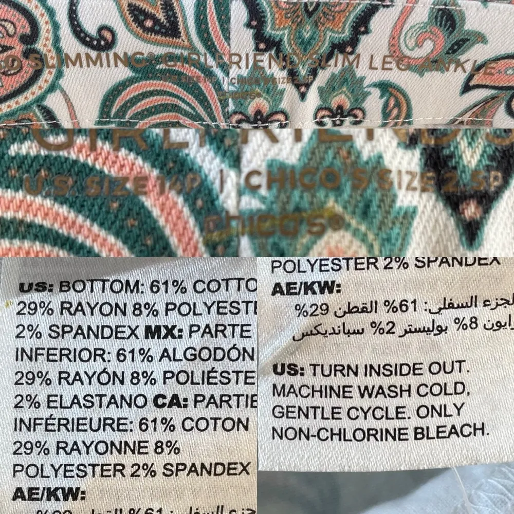 NWT Chicos Womens Jeans Slimming Girlfriend Slim Leg Ankle Paisley Size 14P - Image 9