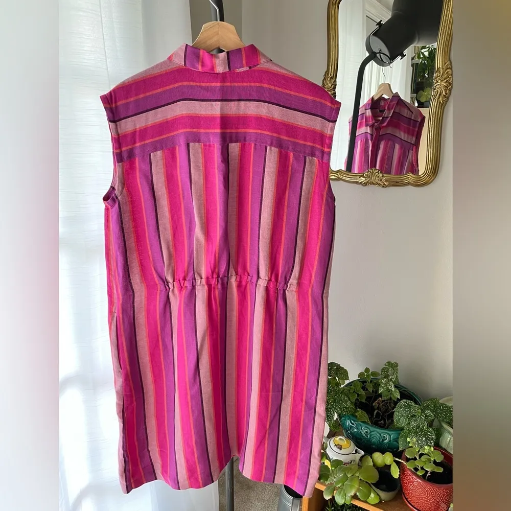 Tommy Hilfiger Linen Striped Orange Pink and Purple Sleeveless Polo Dress - Image 4