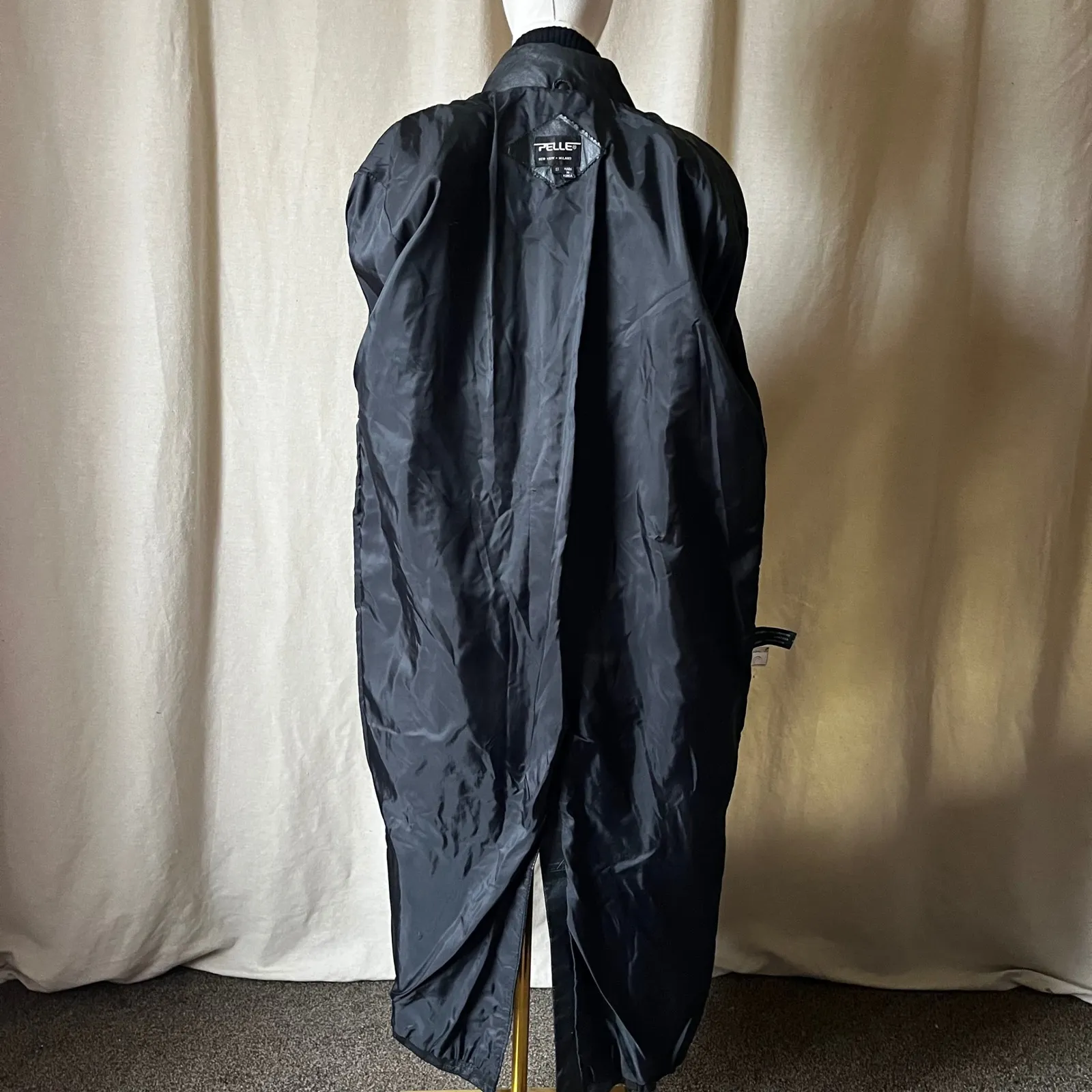 Vintage Pelle Black Leather Trench Coat S/M Oversized Long Jacket 90s - Image 5