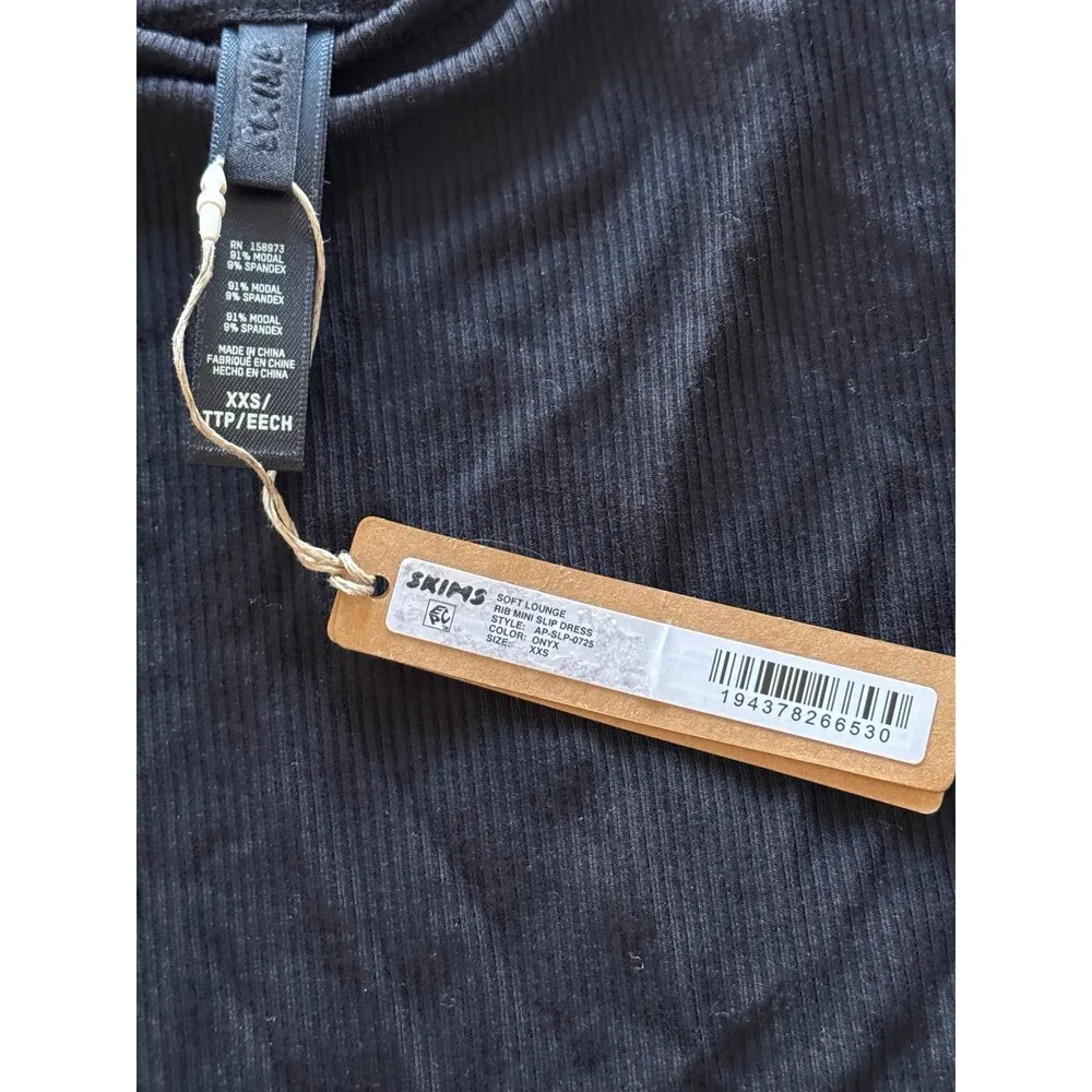 Skims Soft Lounge Mini Slip Dress Onyx Size XXS - Image 12