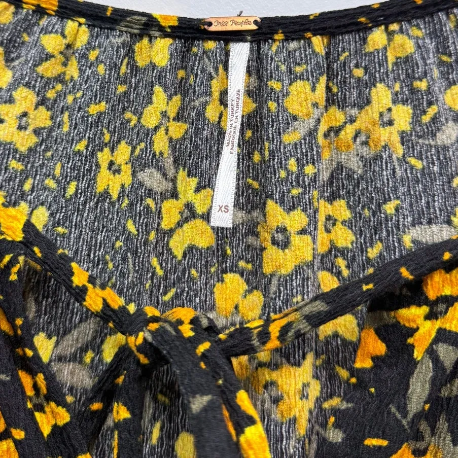 Free People Tiers Of Joy Prairie Floral Midi Dress Black/Yellow size XS - Image 3