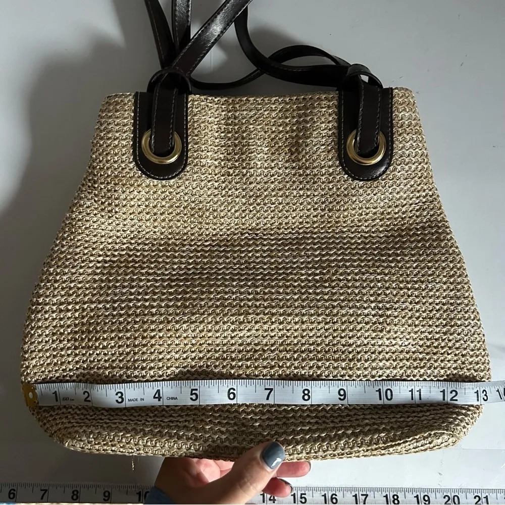 Amanda smith Woven Straw Shoulder Bag Beige with Brown Leather Straps - Image 12