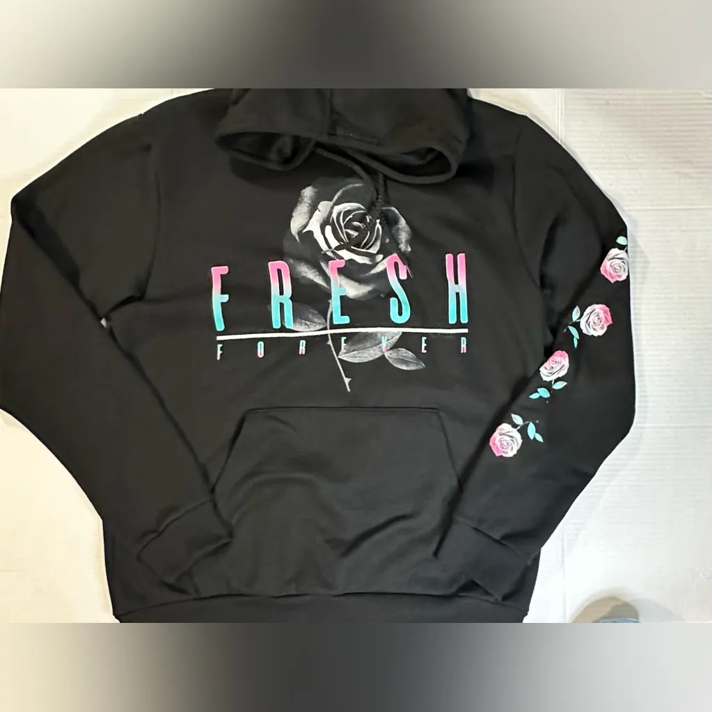 Fresh Laundry Black Forever Fresh Floral Feminine Graphic Hoodie‎ Size Large - Image 6