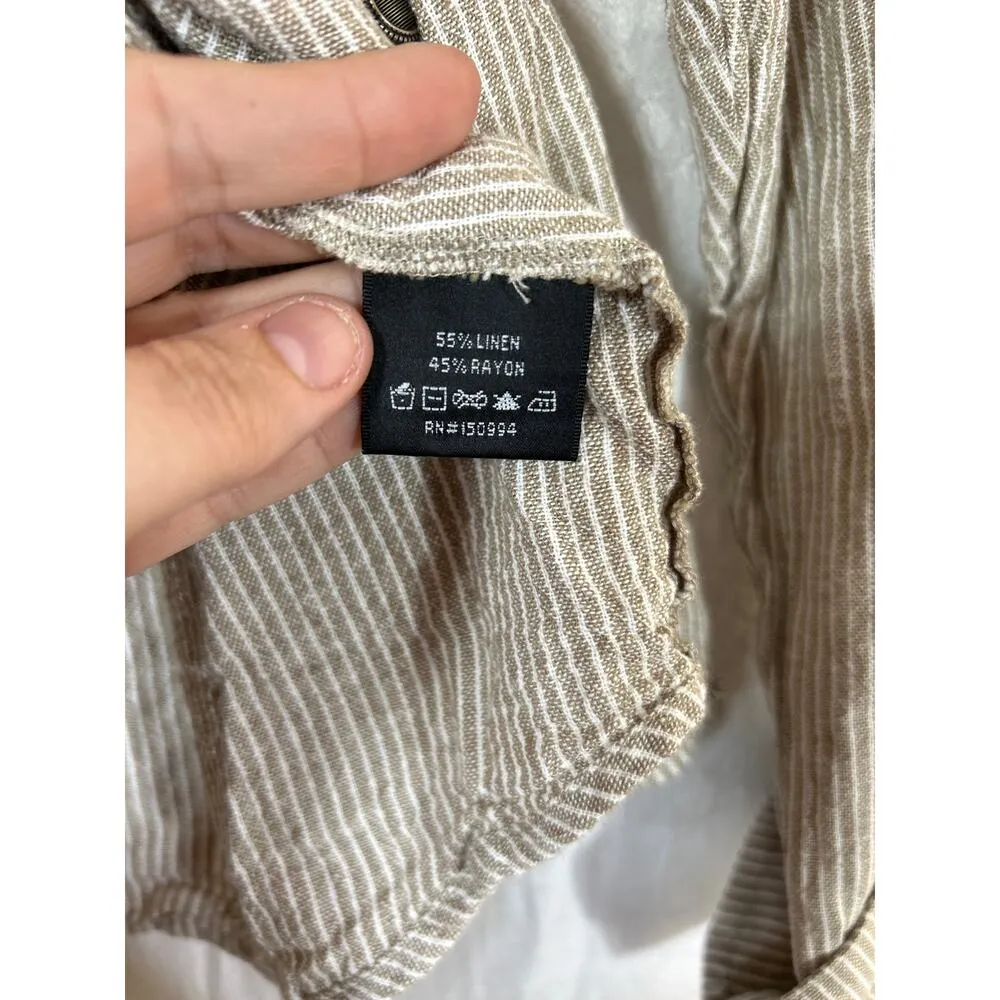 Belldini Button Up 2X Tan White Striped Linen Blend Long Sleeve - Image 8