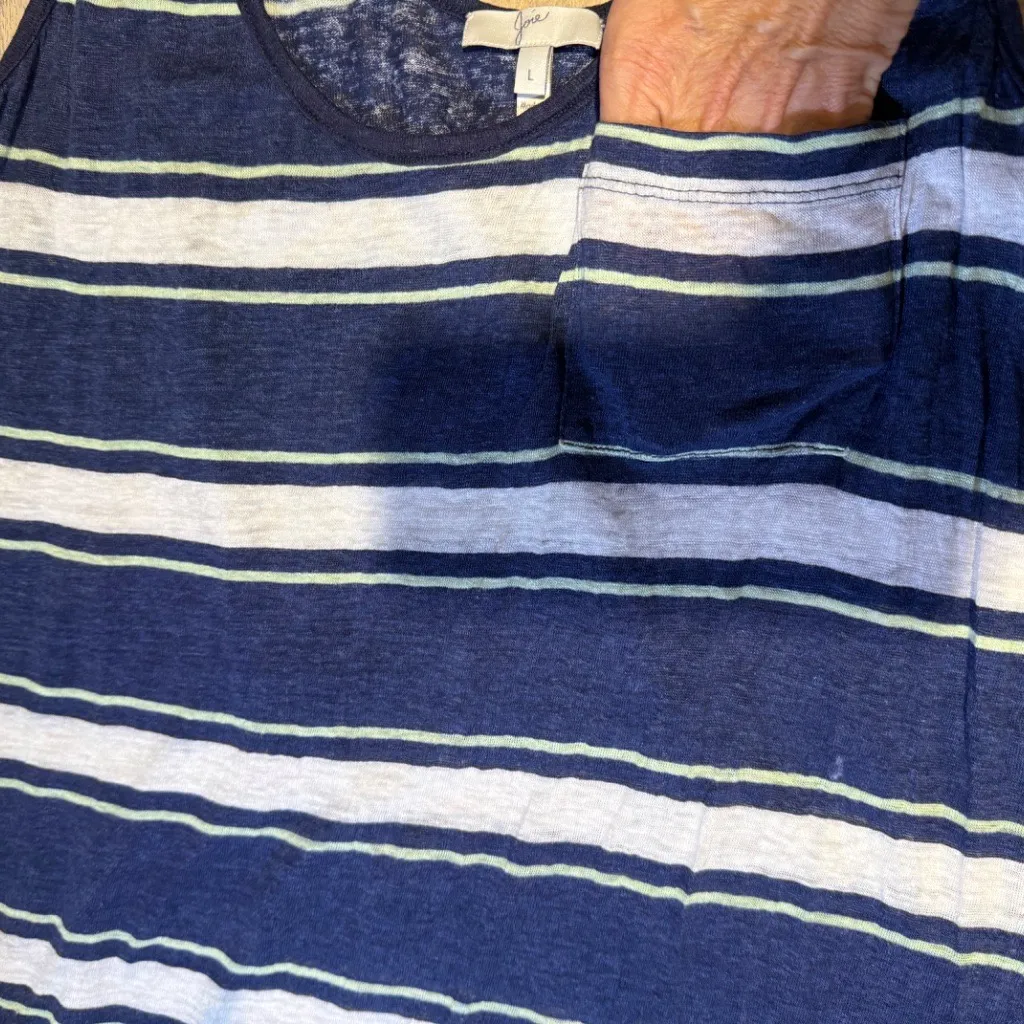 JOIE Carmenella Navy White Striped Linen Tank Top Size Large - Image 11