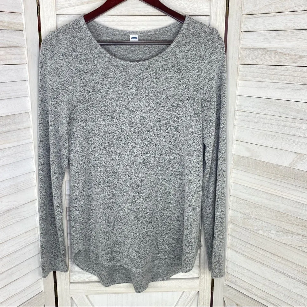 Old Navy Speckled Extra Long Sleeve Popover Sweater Gray Medium Light Weight - Image 7