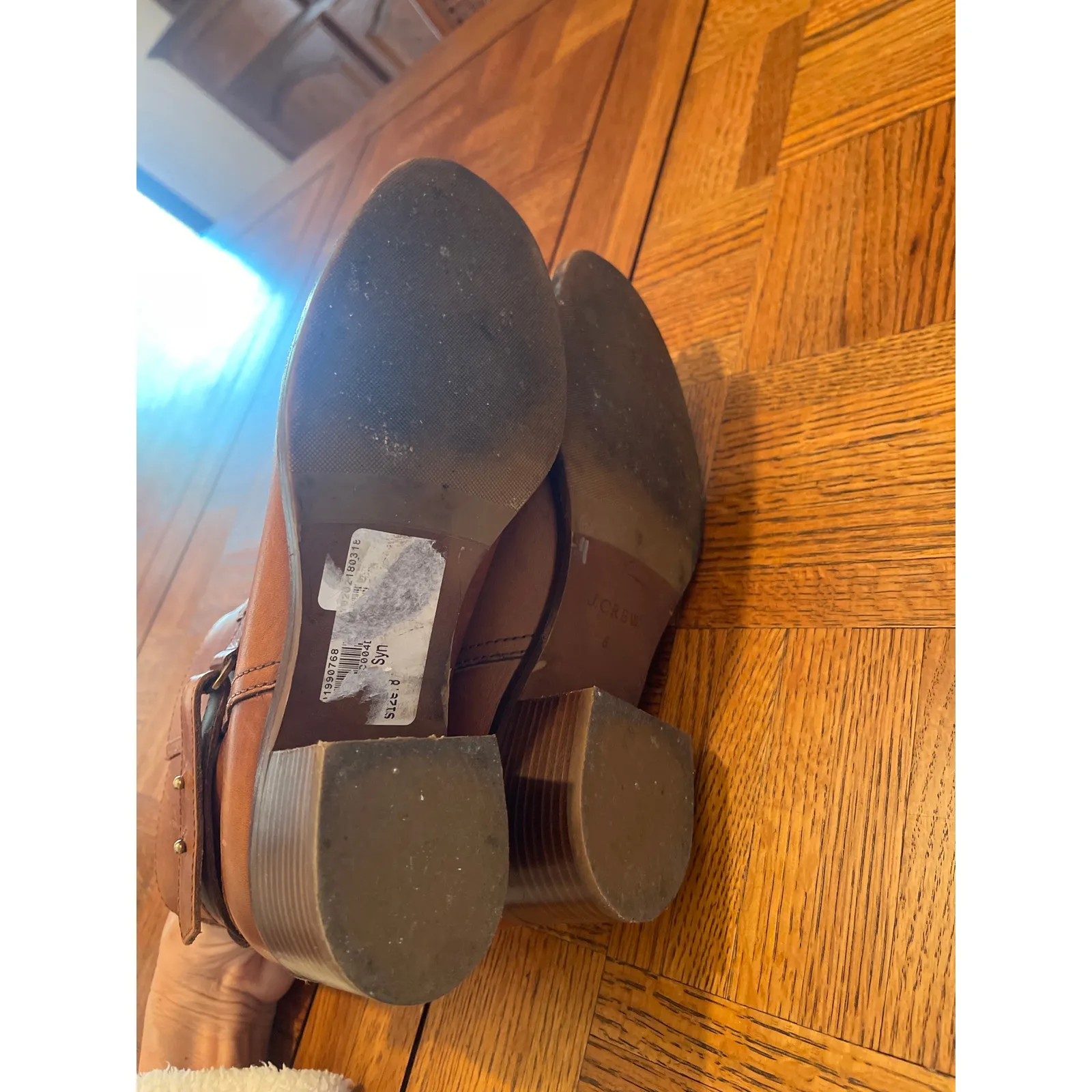 J Crew Parker Leather Moto Ankle Boots Booties Cognac size 8 - Image 9