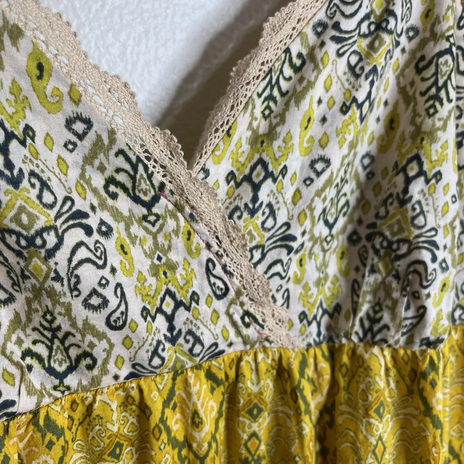 francescas dress Sundress Yellow Babydoll Beach S 100 Cotton Relaxed Long Tiered - Image 15