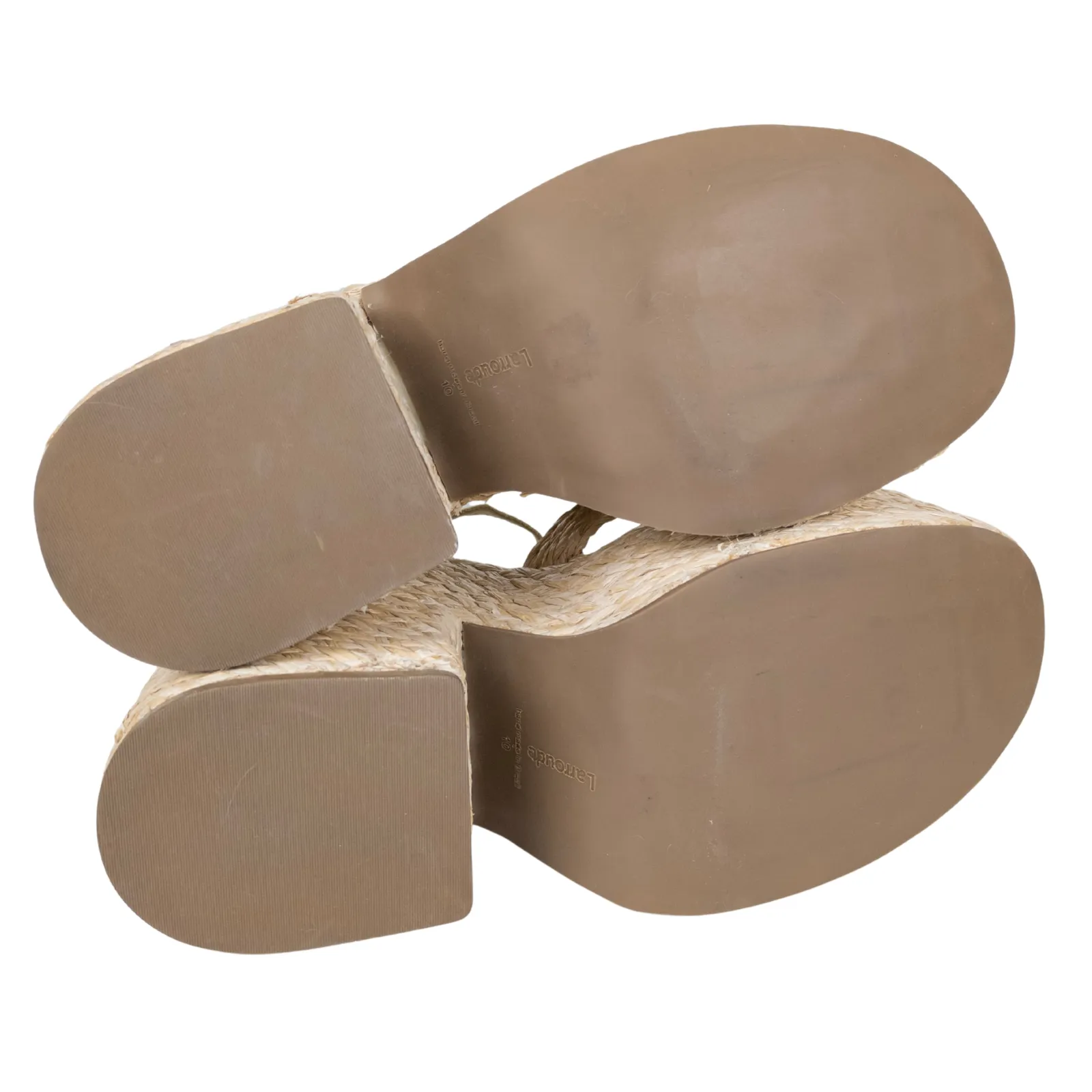 LARROUDE Carmen Raffia Platform Heeled Sandal Beige Open Toe Women's 10 Tan - Image 7