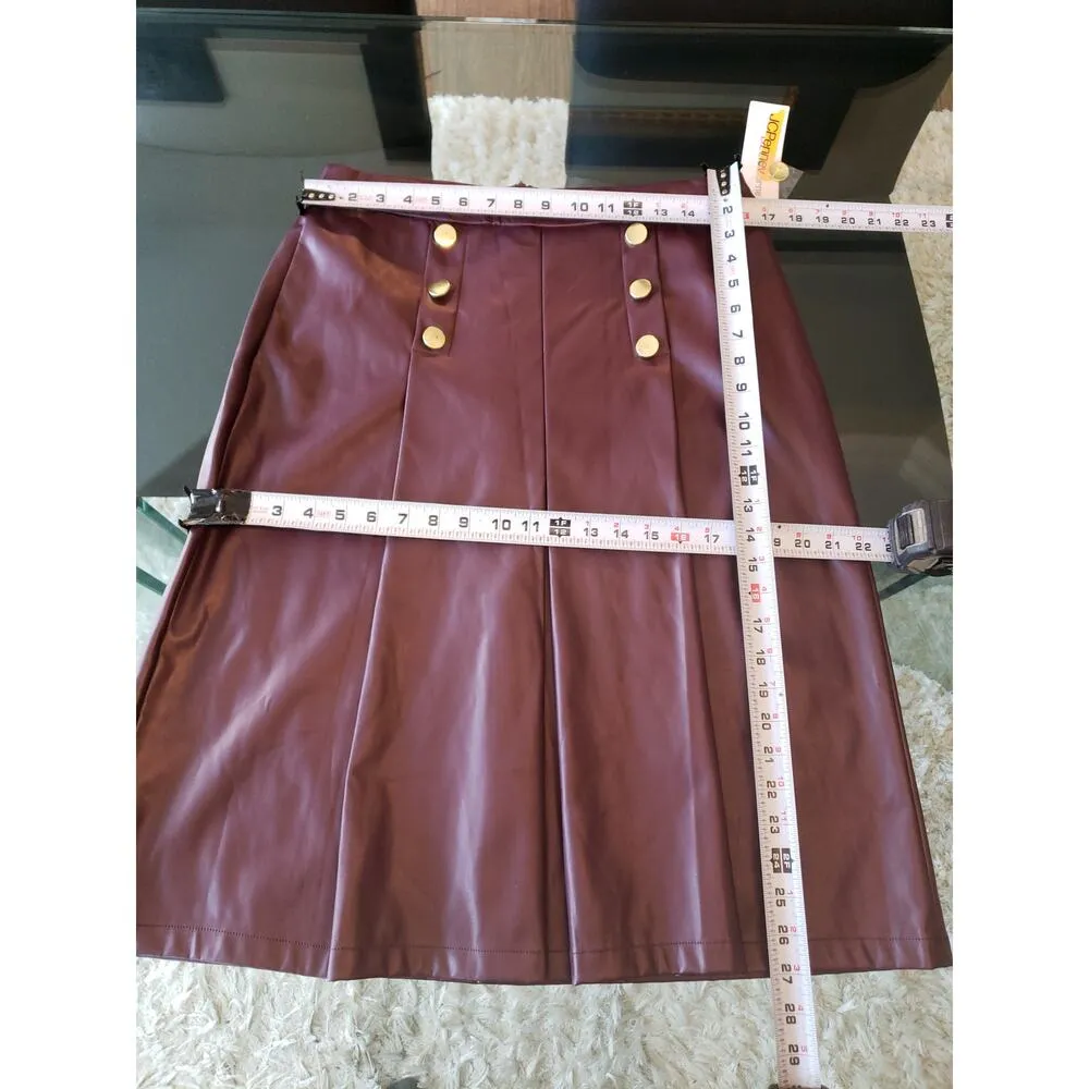 Liz Claiborne A-Line Skirt Womens 6 Purple Faux Leather Button Detail Back Zip - Image 8
