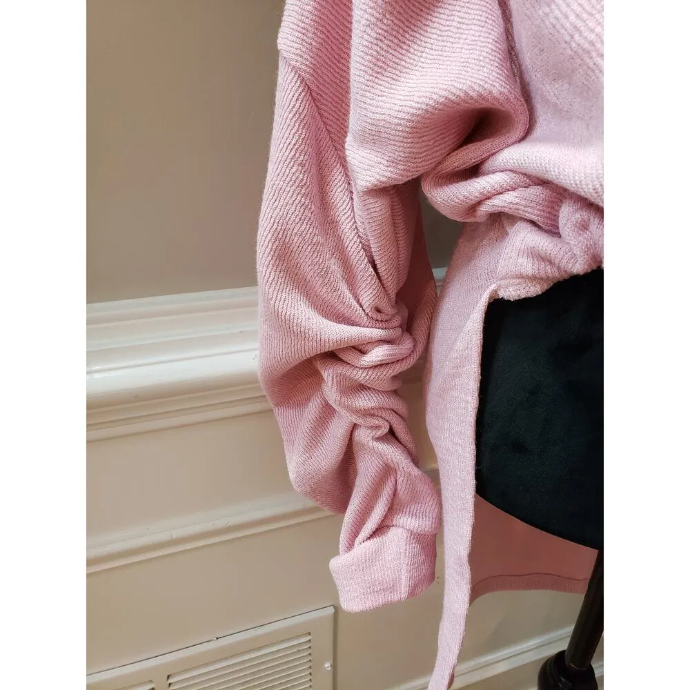 Balkan Sweater Womens Medium Pink Knitted High Low Bow Back Round Neck Pullover - Image 11