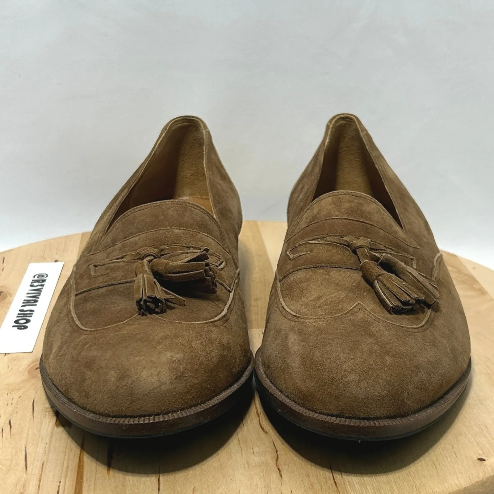 Bally Womens Fabiano Khaki Suede Tassel Slip On Almond Toe Loafers NWT - Image 3