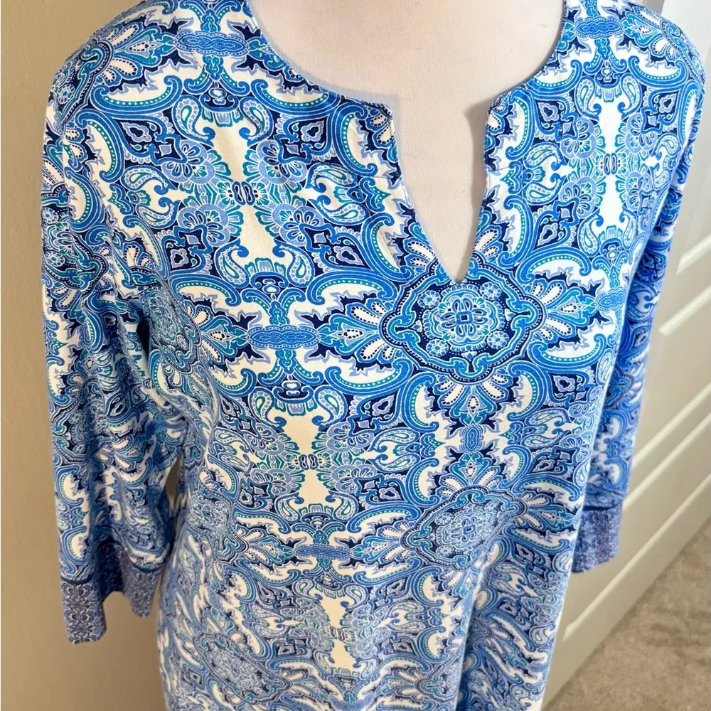 COOLIBAR Oceanside Tunic Dress Geometric UPF 50+ Swimsuit Cover Up Sz S 🧡 Blue - Image 2