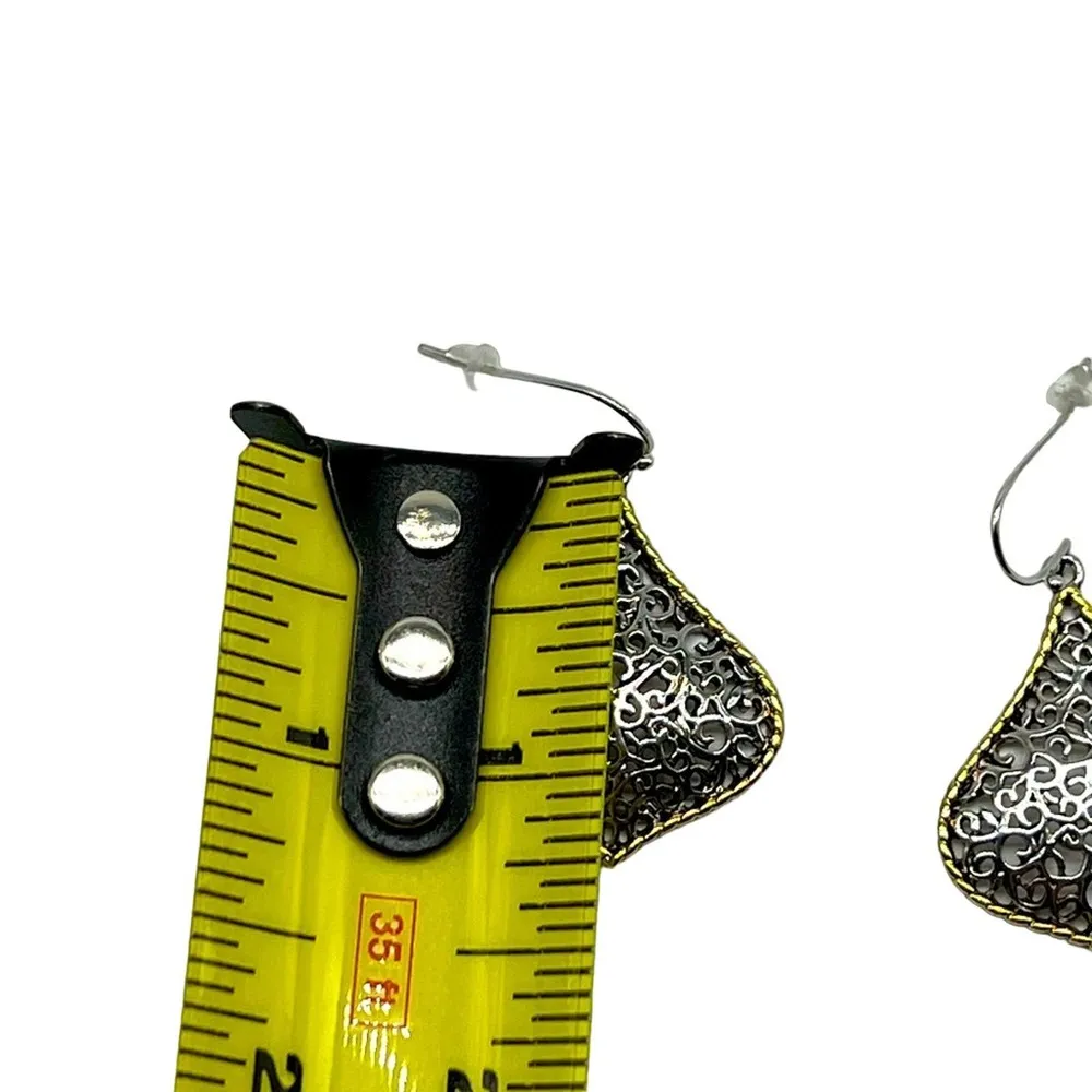 NEW REAL SIMPLE drop dangle open mesh pattern gold and silver fashion ea… - Image 7