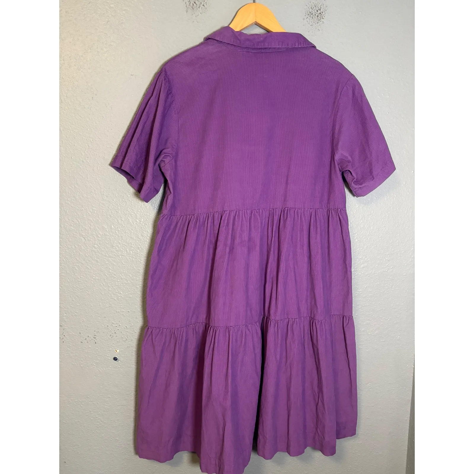 Gorman Purple Corduroy Tiered Shirt Dress Midi Pockets Size 12 Organic Cotton - Image 7