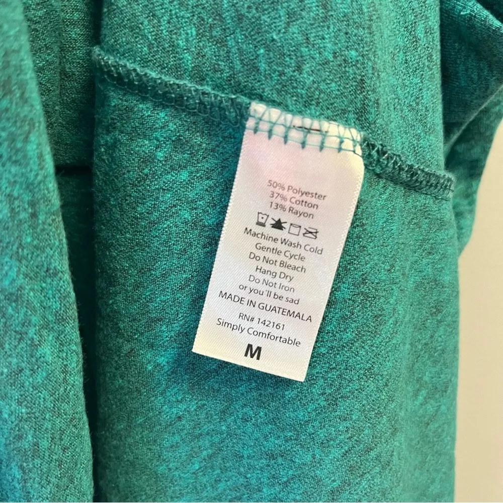 LuLaRoe Dress Heathered Teal High-Low Carly Short Sleeve Dress Sz M EUC - Image 4