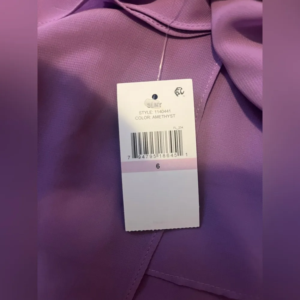 SLNY Tulip Tiered Chiffon Shift Dress Purple Rhinestones Accent Lined Size 6 NWT - Image 6