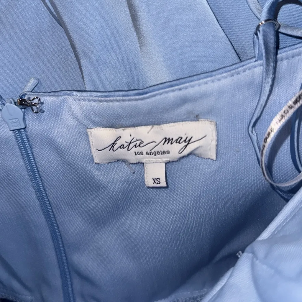 New KATIE MAY Flora Bustier top sleeveless satin Blue Cocktail midi Dress XS - Image 7