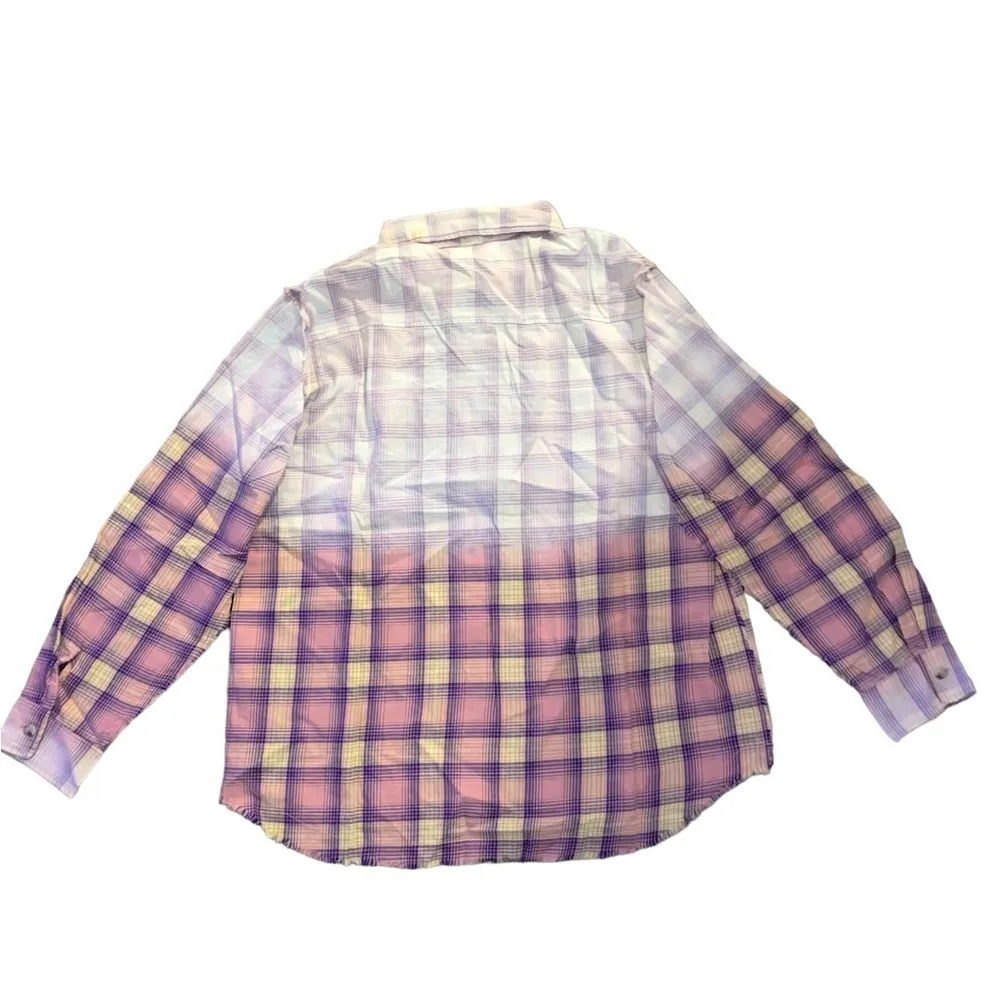 NWT BIBI Plaid Button Down Shirt Women’s Medium Bleached Oversized Pink Grunge - Image 3