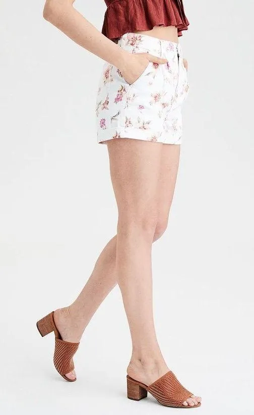 White Floral Denim Mom Shorts - Image 3