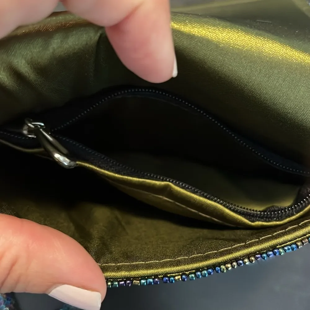 Mod by Design mother of pearl purse with green satin lining. Beaded strap. Multiple - Image 3