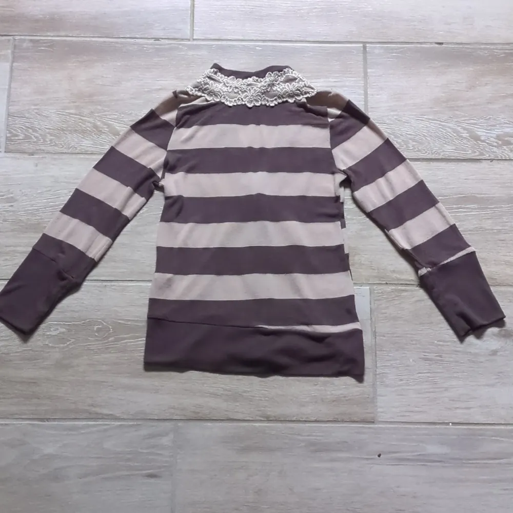 Pleione | Anthropologie V-Neck Striped 3/4 Sleeve Cardigan with Lace Accent - Image 13