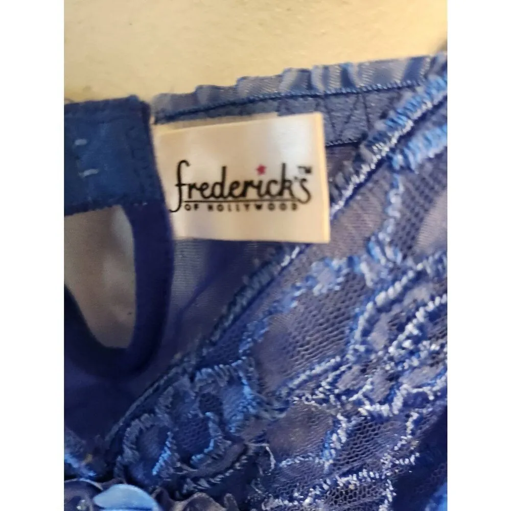 Vintage FREDERICKS OF HOLLYWOOD Babydoll Chemise Slip Sz 1X Blue Lace Sheer - Image 2