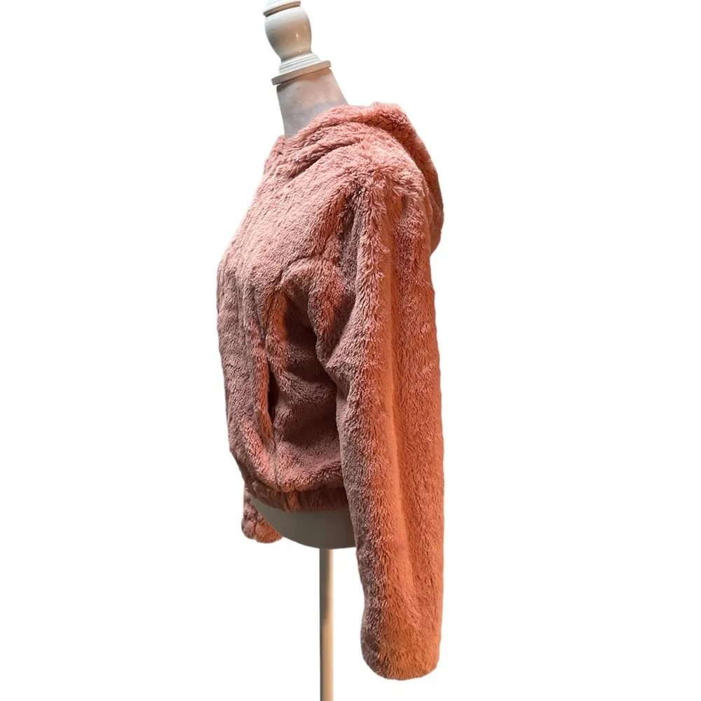 Ambiance Outerwear Pastel Pink Faux Fur Long Sleeve Zip Front Hoodie Jacket M - Image 2
