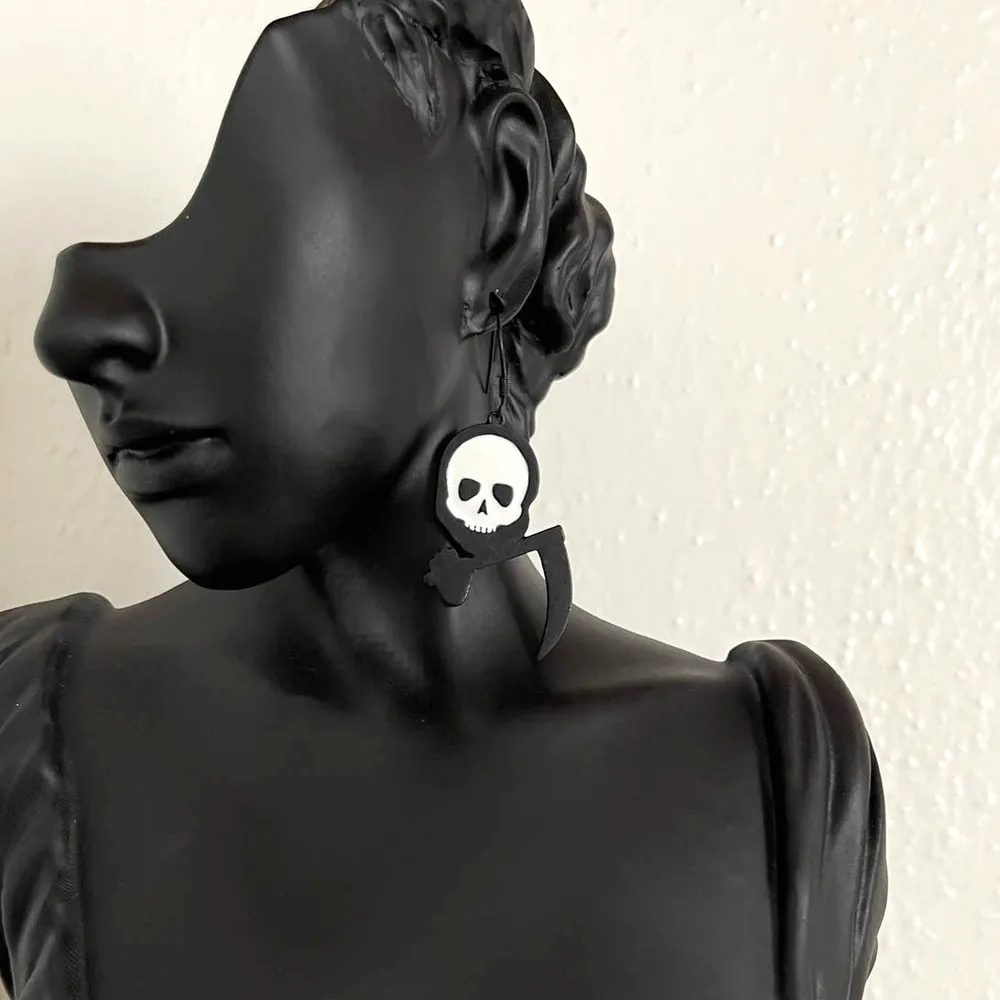 Skull Reaper Black Earrings Womens Halloween Skeleton Punk Rock Gothic Jewelry - Image 3