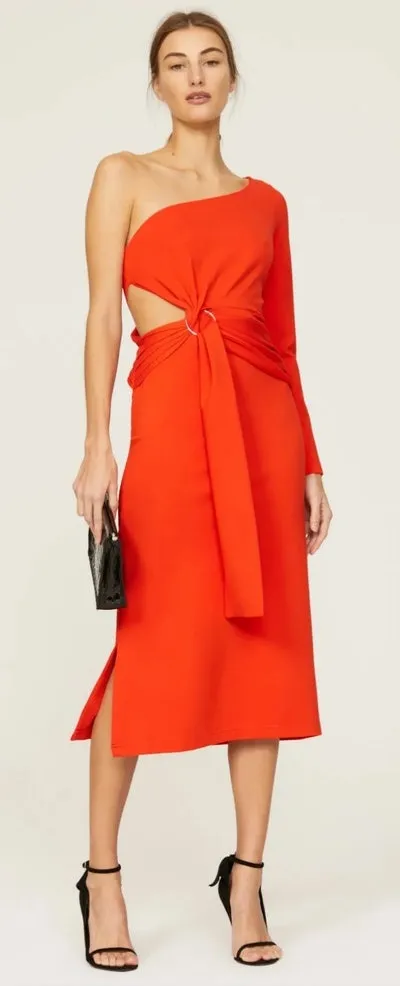 Revolve Alexis Orange Red Royale One Shoulder Cut-Out Midi Dress, M - Image 1