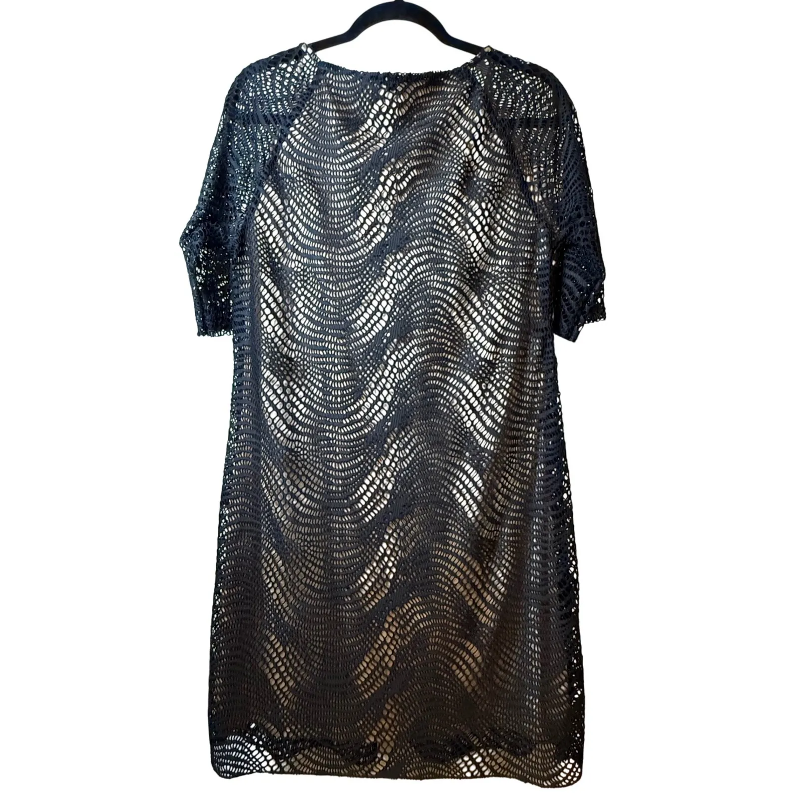 Emma & Michele Black Crochet V Neck Sheath Dress Short Sleeve Party Trendy XL - Image 2