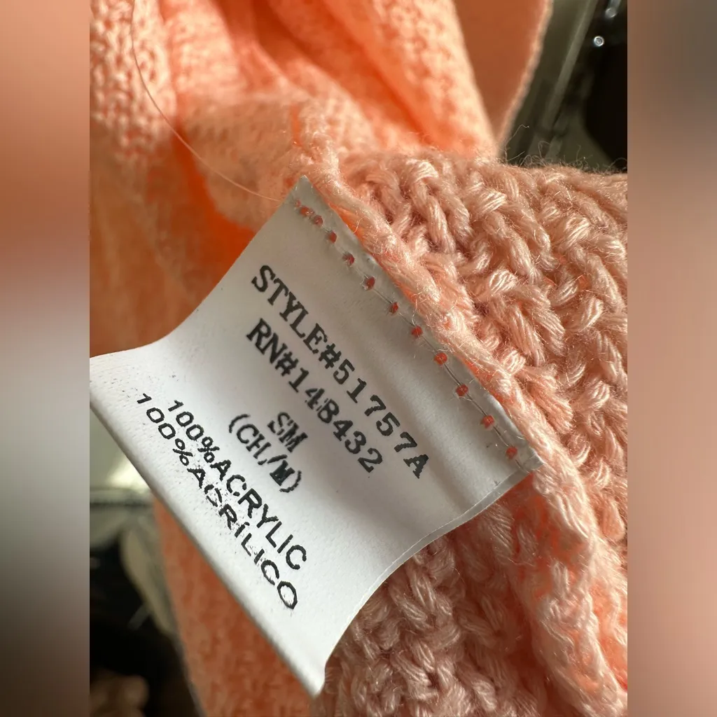 STACCATO Peach Open-Front Perforated Cardigan. - Image 7